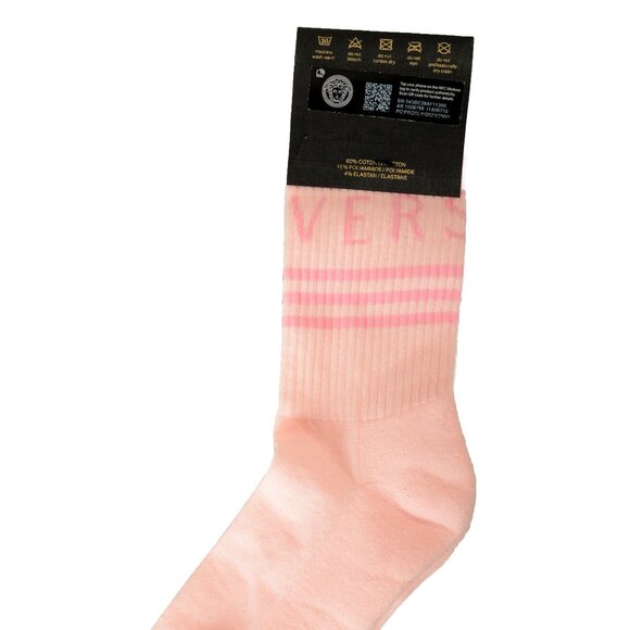 Versace Pink & White Logo Print Athletic Socks sz M - Picture 1 of 3